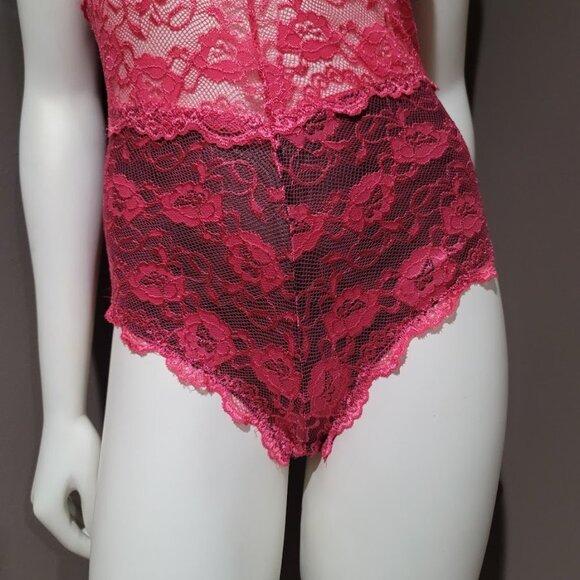 French Affair Floral Pink Lace Push-up Bodysuit Lingerie Sz Large - Picture 3 of 16